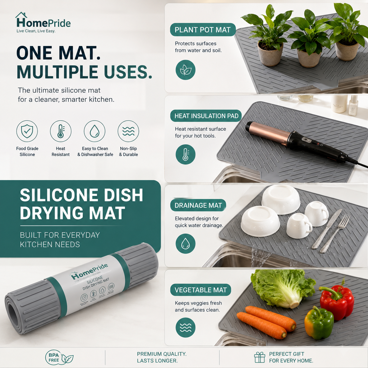 sheezaworld™ Large Silicone Dish Drying Mat for Kitchen.