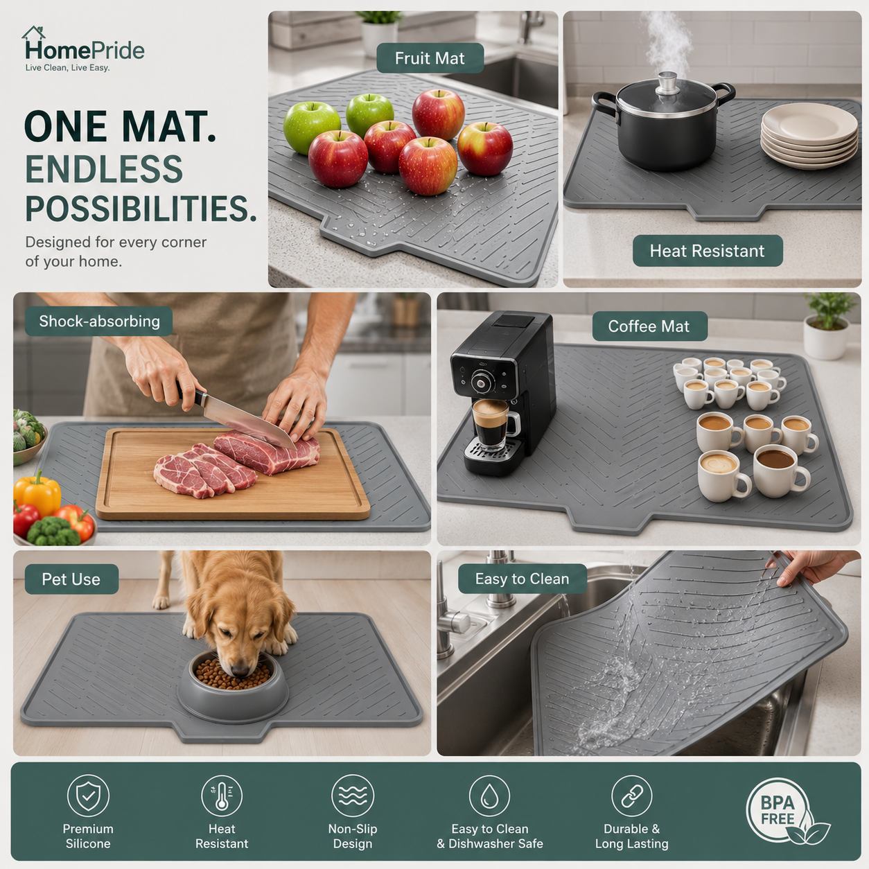 sheezaworld™ Large Silicone Dish Drying Mat for Kitchen.